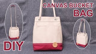 DIY Small Canvas bucket bag  캔버스 버킷백 만드는법  Bucket shoulder bag with strap ショルダーバッグ sewingtimes [upl. by Vilma]