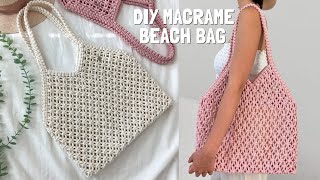 DIY  Macrame Beach Tote bag tutorial  Bolsa de macrame  마크라메 가방 [upl. by Maddi]