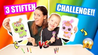 3 STIFTEN CHALLENGE met JULLIE KLEURPLATEN 3 Marker Challenge  Mama vs Janna ♥DeZoeteZusjes♥ [upl. by Ahsekahs]