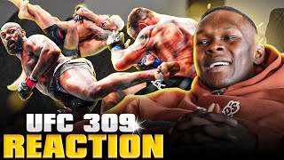 Isreal Adesanya Reacts To Jon Jones BRUTAL Spinning Back Kick TKO  UFC 309 [upl. by Allerbag]