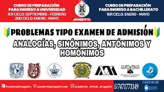 🔰 PREGUNTAS TIPO EXAMEN DE ADMISIÓN ESPAÑOL  quotANTÓNIMOS SINÓNIMOS HOMÓNIMOS Y ANALOGÍASquot🔰 [upl. by Reifinnej]