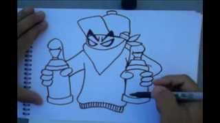 How to Draw graffiti character holding spraycans by my brother Wizard [upl. by Ioved]