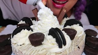 Curie ASMR chocolate Oreo cookies and cream Reese’s KitKat cheesecake Mukbang bites only [upl. by Maureene]