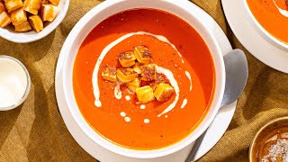 Quick Tomato Soup with Grilled Cheese Croutons 🥫🥪 [upl. by Harret]