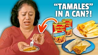 Mexican Moms Try CANNED Tamales [upl. by Ruscher]