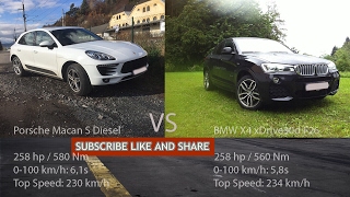 2016 Porsche Macan S Diesel vs 2016 BMW X4 xDrive30d F26 0210 kmh [upl. by Eeclehc858]