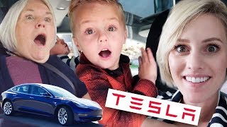 KiDS AND PARENTS REACT TO TESLA MODEL 3 Fast Electric Car  Ellie And Jared [upl. by Ataner]