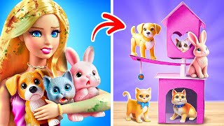 Building a New House for Barbie and Her Cute Pets Fun Doll Game Book amp Cardboard Crafts [upl. by Nobell]