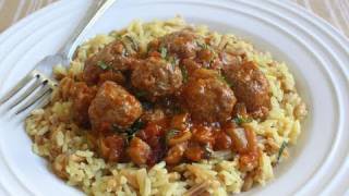 Mini Lamb Meatballs with Spicy Eggplant Tomato Sauce  Lamb Meatballs Recipe [upl. by Colp]