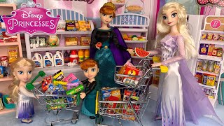 Elsa and Anna Supermarket Grocery Shopping  Miniature Foods [upl. by Bokaj]