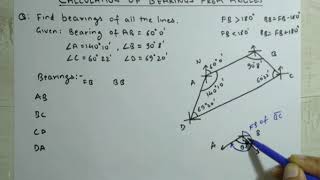 44 Compass Surveying Calculation of BEARINGS from INCLUDED ANGLES [upl. by Ilrac483]