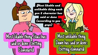 The Most Likable And Unlikable Thing Each Gen 2 Character Has Said or Done according to you guys [upl. by Fallon688]