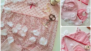 Podcast couture 3 Cadeaux de naissance  sortie de bain couverture bavoirs et lingettes 💞 [upl. by Cirdek]