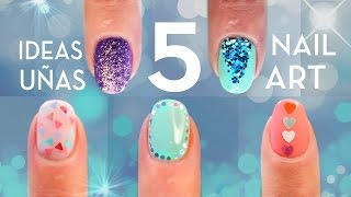 5 DISEÑOS CON PURPURINA PARA UÑAS  GLITTER NAIL ART [upl. by Amerak988]