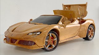 Wood Carving  Ferrari SF90 Spider 2022  Woodworking Art Shorts [upl. by Eidson670]