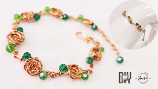 Making simple bracelets for beginner  rose chain link with beads 1034 [upl. by Radcliffe]