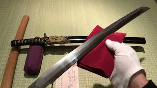 Antique Japanese Sword Katana Wakizashi Morimichi 盛道  blade and koshirae close up [upl. by Armanda]