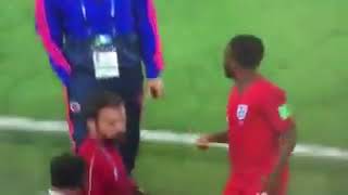 England star Sterling shoulder tackle by Colombia coach at halftime  Colombia 1  1 England [upl. by Etnoed]