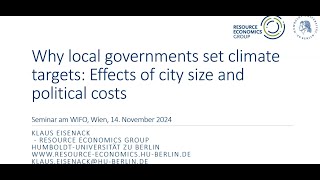 WIFO Research Seminar Why local governments set climate targets [upl. by Virgilio]