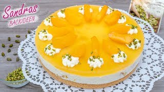 Pfirsich Quark Sahne Torte mit Biskuitboden  einfach und schnell  Rezept für 26 cm Springform [upl. by Adas]