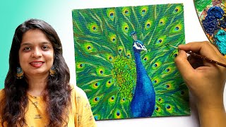 How to Paint a Peacock  Acrylics on Canvas Tutorial for Beginners [upl. by Cavuoto976]