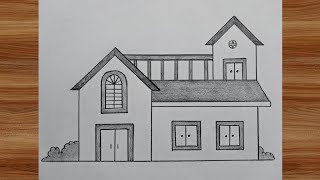 House Drawing 🏠  How to draw a beautiful house  Draw house  House sketch [upl. by Lassiter]