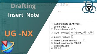 Siemens Unigraphics NX Drafting  How to Insert different type note [upl. by Annaik]