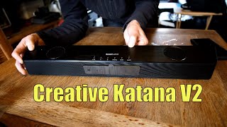 Creative Katana V2 Unboxing Setup Dimensions Tests on TV Music and Movies [upl. by Attevaj]