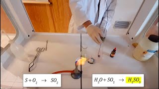 Verbranding van een niet metaal zwavel en de reactie van het verbrandingsproduct met water [upl. by Kidd]