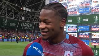 MAN OF THE MATCH ELICHA AHUI SPEAKS AFTER DROGHEDA UNITED V DERRY CITY  2024 FAI CUP FINAL [upl. by Leizahaj945]