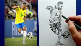 Drawing Realistic Neymar With The Ball  Sketching Neymar Step By Step neymar [upl. by Trilbi]