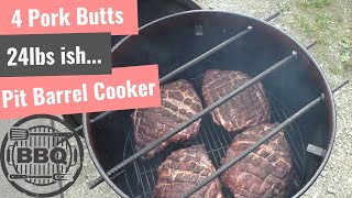 Cooking 4 Pork Butts In The Pit Barrel [upl. by Annawak]