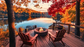 Cozy Fireside Retreat Calming Lakeside Views and Gentle Nature Sounds For Relax Study Work [upl. by Sidky]