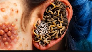 ASMR removal trypophobia Maggots amp Worm infected Ear 👂👂 ASMR Animation TritmentViPasmr01 [upl. by Ewens]