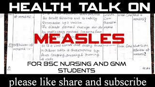 Health talk on measleschn msnpediatrics for bsc nursing and gnm students Dhyeya7132 [upl. by Atinehs78]