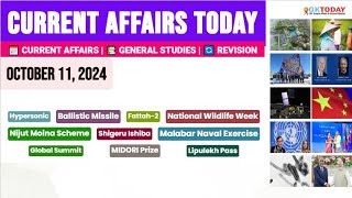 11 October 2024 Current Affairs Today Top MCQs with Static GK amp Detailed Revision by GKTODAY 🎯 [upl. by Notniuqal]