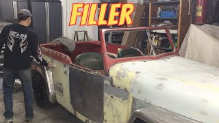 Metal Work and Body Filler Tips 1950 Willys Jeepster Hot Rod [upl. by Anicnarf]