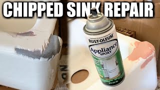 How to Repair a Chipped Sink with RustOleum  Easy DIY to Fix a Cracked and Chipped Porcelain Sink [upl. by Enyaz]