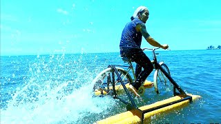 Turning a Bicycle into a Water Bike Pedal  Amphibious Water Bicycle   Wolangqueentv [upl. by Draude]