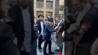 Chabad ENTER Pro Palestine PROTEST to wrap Tefillin on a Jewish Man chabad [upl. by Estele]