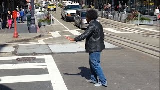 Homeless Man Stumbles Thru Traffic Bangs Head on Steel Pole [upl. by Nodnek957]