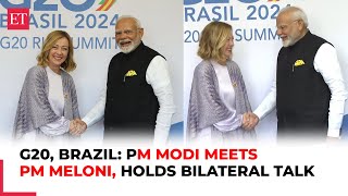 PM Modi meets Italian PM Giorgia Meloni in Brazil holds bilateral talk on sidelines of G20 [upl. by Osnohpla]