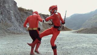 2人のハンサムなレッドレンジャー敗北侍戦隊シンケンジャー炎神戦隊ゴーオンジャー two red power rangers defeat sentai shinkenger vs goonger [upl. by Branscum]