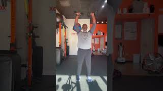 Standing shoulder pressdumbbells fitover40 homeworkoutsforthewin onlinefitnesscoach [upl. by Thury]