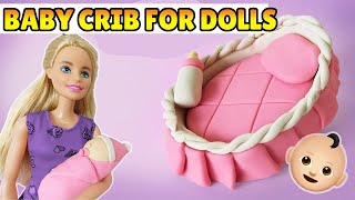 🔴MINIATURE BABY CRIB For BARBIE Dolls  How make Easy Polymer Clay Fondant Tutorial DIY [upl. by Ungley]