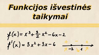 Išvestinių savybės ir taikymai  funkcijos tyrimas ekstremumai didėjimo ir mažėjimo intervalai [upl. by Zelten]