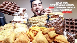 Cheese Choco Ice Cream Sandwich Nutella Waffle Cheese Pizza Samosa Triple Decker Sandwich MUKBANG [upl. by Maxantia656]