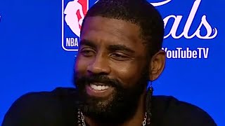 Thats The 1st Question Kyrie Irving Reacts To LeBron James Luka Dončić NBA Finals At Media Day [upl. by Berkow64]