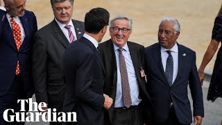 EUs Juncker stumbles repeatedly at Nato summit [upl. by Siroled]