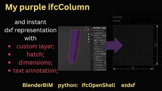 Purple ifcColumn  BlenderBIM with python ifcopenshell and ezdxf  Instant 2D dxf detail [upl. by Pomfret]